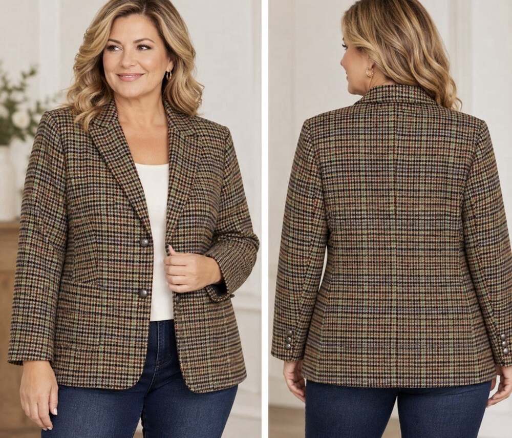 Talbots 16WP Houndstooth Blazer Jacket Lined Wool Blend EUC